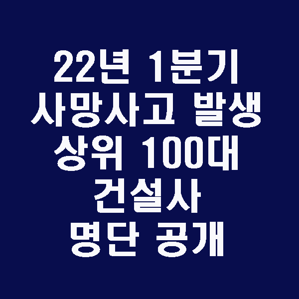 ’22년 1분기 사망사고 발생 상위 100대 건설사 명단 공개
