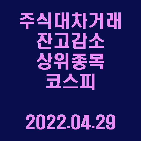 주식대차거래 잔고감소 상위종목(코스피) / 2022.04.29