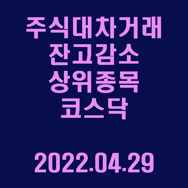 주식대차거래 잔고감소 상위종목(코스닥) / 2022.04.29