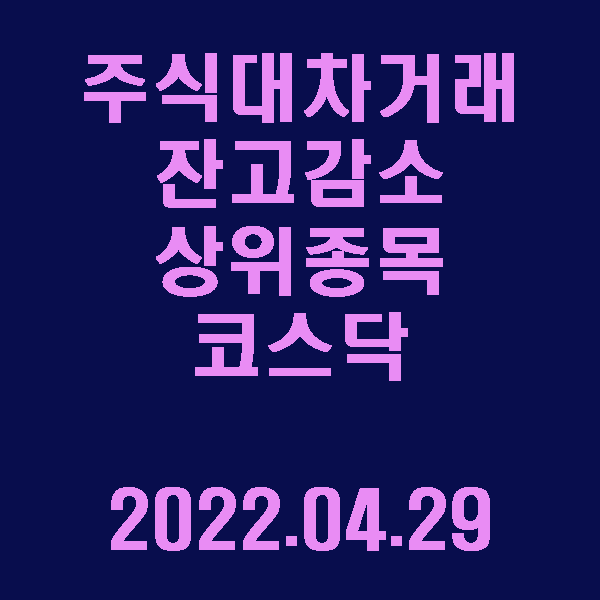  주식대차거래 잔고감소 상위종목(코스닥) / 2022.04.29