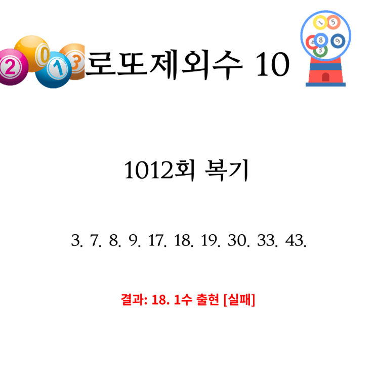  1012회 로또 제외수 복기
