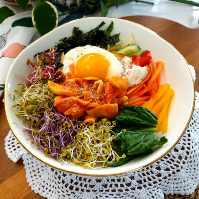  멍게비빔밥 야채가득 저탄고지 사과넣어 더 맛있는 다이어트 식단