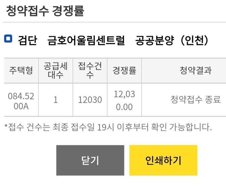  [청약]검단 금호어울림센트럴 줍줍 경쟁률 결과!