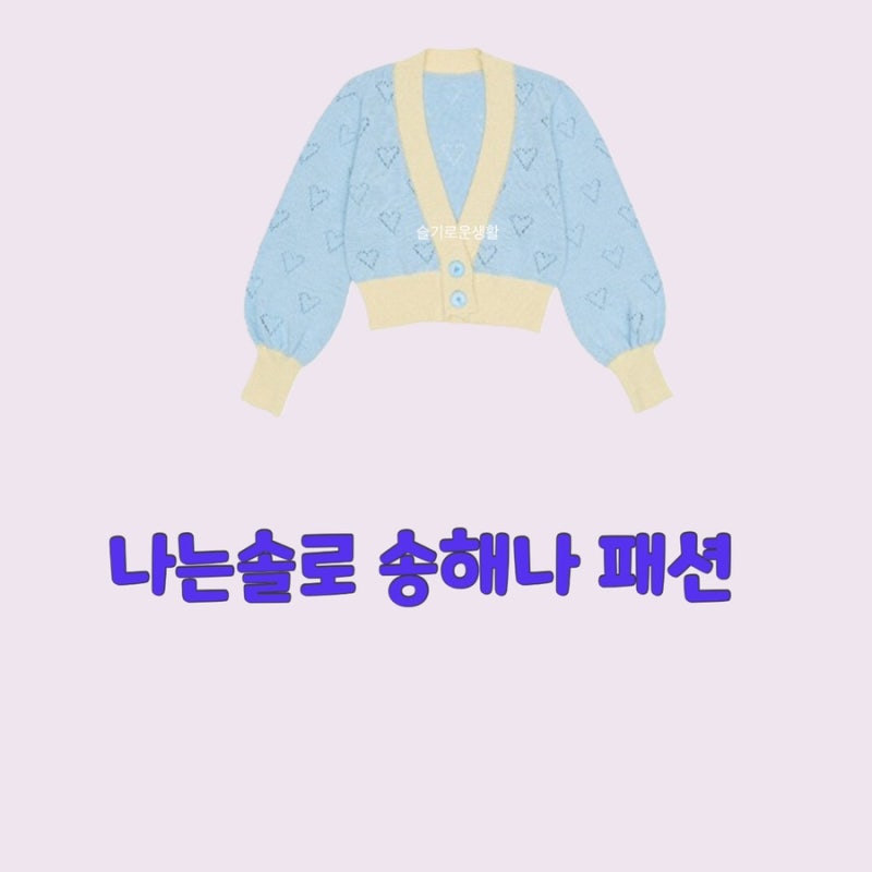 송해나 나는솔로 solo 43회 가디건 하트 v넥 하늘색 크롭 옷 패션