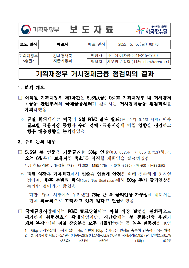  기획재정부/거시경제금융/점검회의