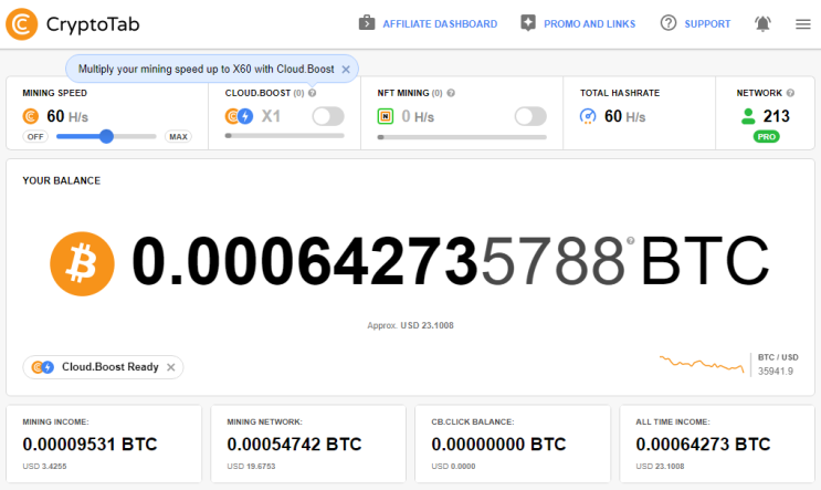 크립토탭 CryptoTab 브라우저를 통한 비트코인 채굴 현황 및 채굴 네트워크 213명 (2022.05.06) 크립토탭 CryptoTab 브라우저를 통한 비트코인 채굴 현황 및 채굴 네트워크 213명 (2022.05.06)