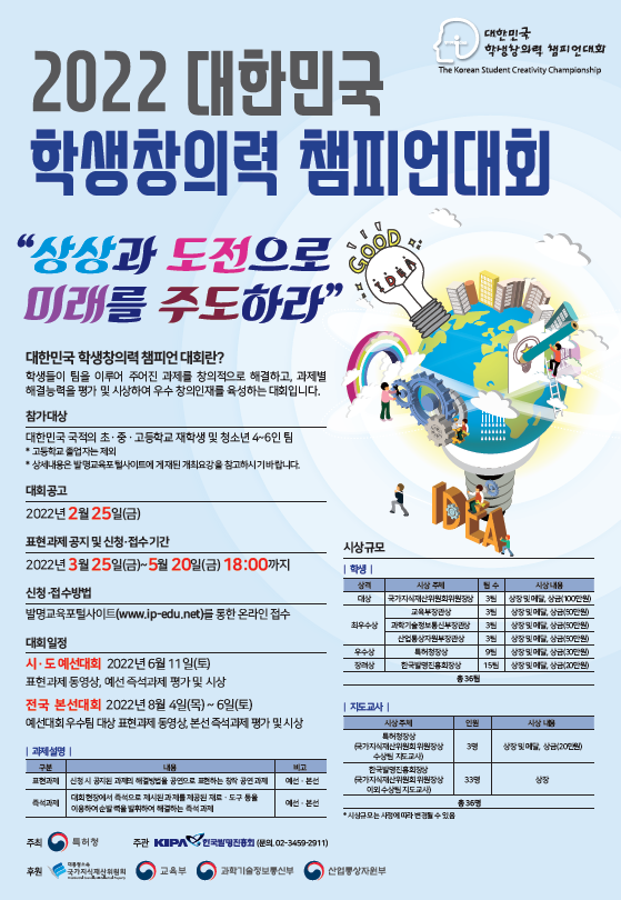[청소년 대외활동] 2022년 대한민국 학생창의력 챔피언대회 모집