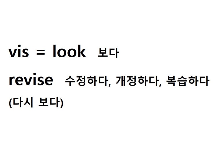  어근 vis = look 보다 (revise 다시 보다 = 수정하다, 개정하다, 복습하다)