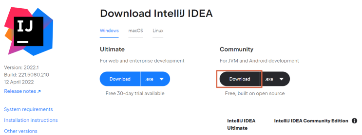 intelliJ 무료버전 설치 - 윈도우, Free& built on open source