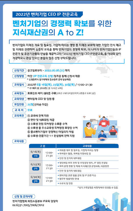 [전국] 2022년 벤처기업 CEO IP 전문교육 안내