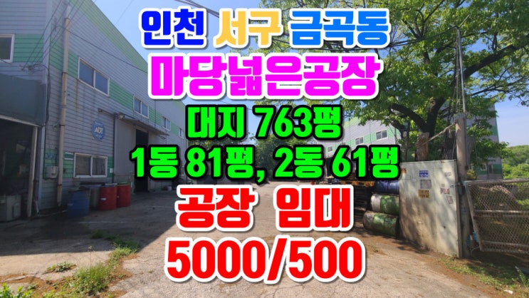 인천 서구 금곡동 공장 임대, 건축물 1동 81평 2동 61평, 보증금 3000만원, 월세 450만원, 마당넓은공장, 검단사거리역, 검단양촌ic 인근, 제조업 물류창고 추천