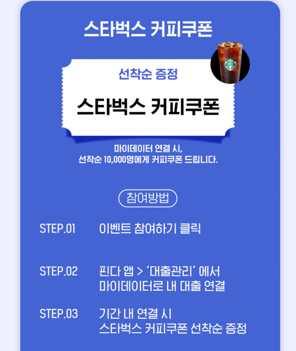 핀다 마이데이터 연결 이벤트(스벅100%)선착순 1만명 핀다 마이데이터 연결 이벤트(스벅100%)선착순 1만명