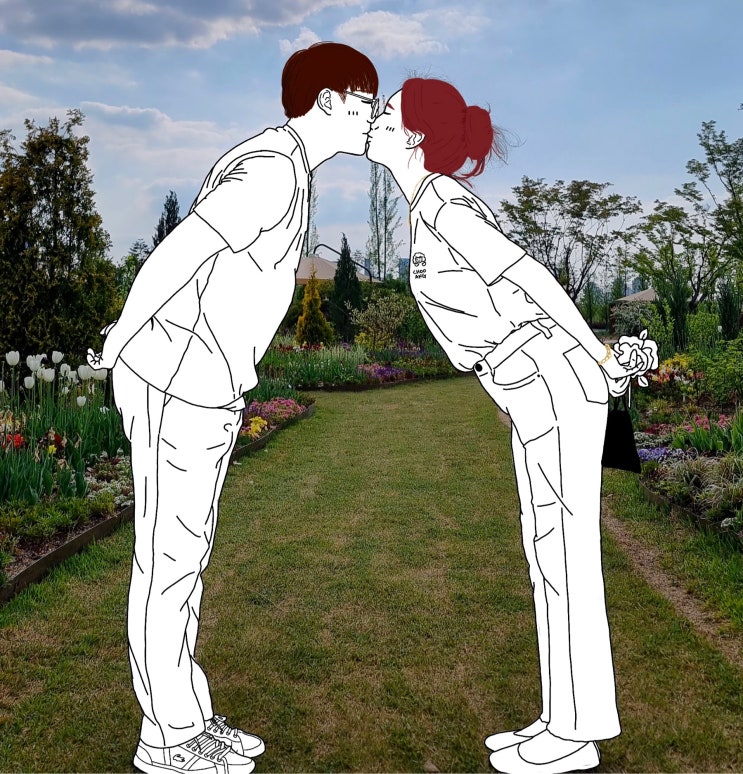  무료 사진 라인드로잉 #4 이제 막 시작하는 커플 사진 그림
