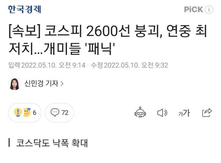 패닉! 연중 최저치 