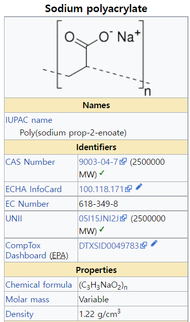  Sodium Polyacrylate(ACR). 소듐폴리아크릴레이트.