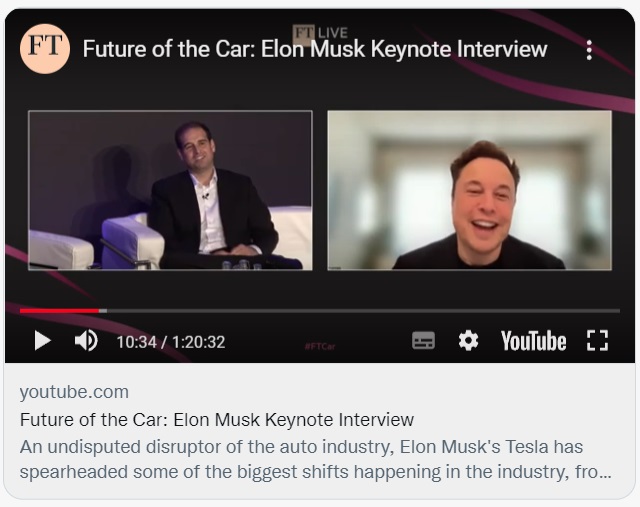  일론 머스크, Future of the Car 인터뷰. 테슬라 중국 4월 생산량/인도량 발표. 기가 상하이 물류 공급 차질.
