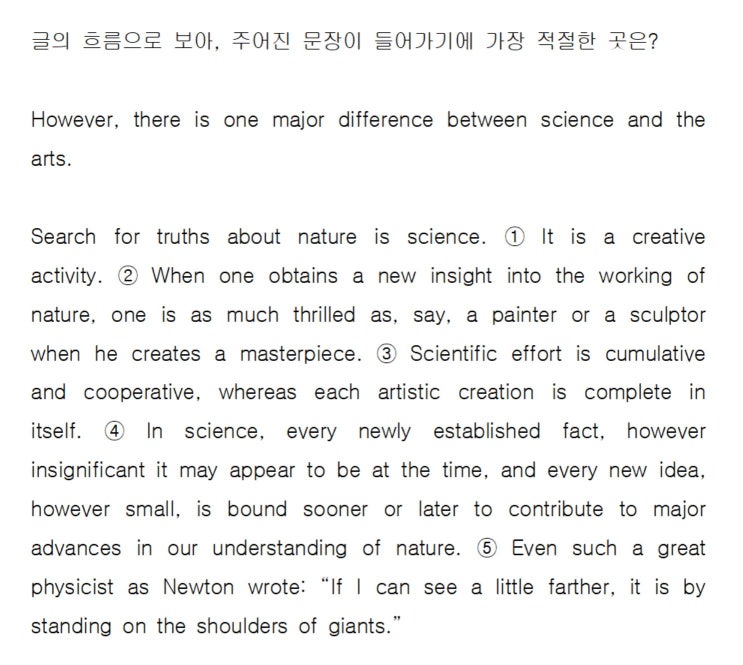  [문장 삽입] EBS 리딩파워 해설 Search for truths about nature is science. It is a creative activity (직독직해)