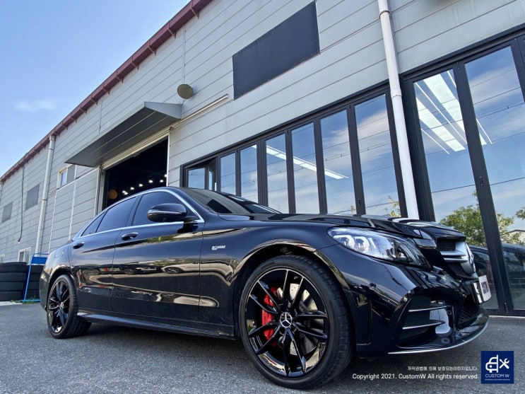  벤츠 C43 AMG 블랙유광 휠도색 + 레드 캘리퍼 도색