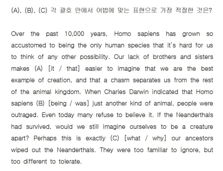  [어법] EBS 리딩파워 해설 Over the past 10,000 years, Homo sapiens has grown so accustomed to being (직독직해)