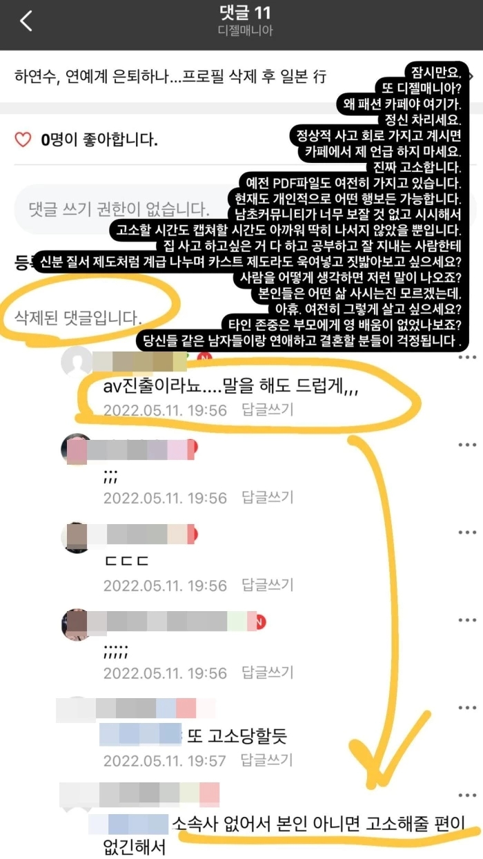  은퇴설 하연수 디젤매니아 성희롱 악플 박제 인스타 스토리