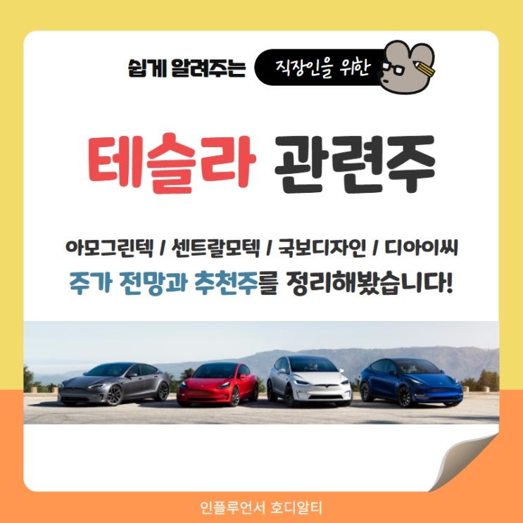  테슬라 관련주 주가 전망과 추천 : 디아이씨, 아모그린텍, 센트랄모텍, 국보디자인