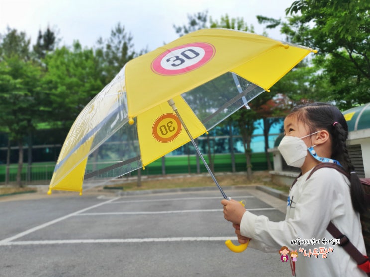 초등학생 등하교길 안전하게 속도제한표시 투명 아기우산