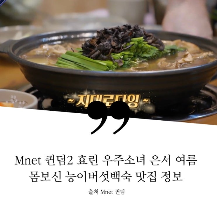  Mnet 퀸덤2 댄스유닛 효린 우주소녀 여름 은서 Ex-it 몸보신 능이삼계탕 능이버섯백숙 능계탕 맛집정보