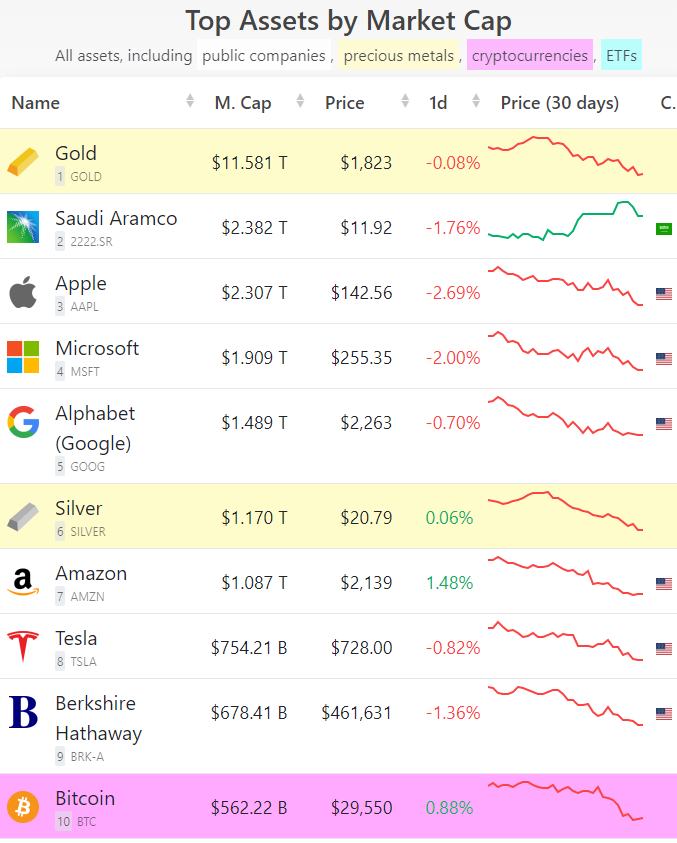  글로벌 시가총액 상위 자산 TOP 100