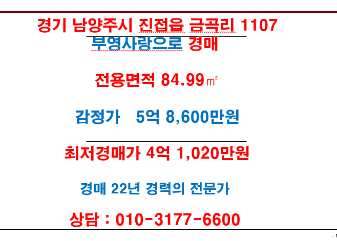 경기 남양주시 진접읍 금곡리 1107 부영사랑으로 경매