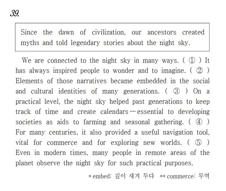  [문장 삽입] 2022년 3월 고1 모의고사 영어 39번 해설 Since the dawn of civilization, our ancestors created (직독직해)