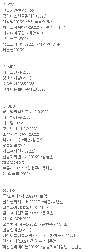 드라마 제작사 별 드라마 라인업