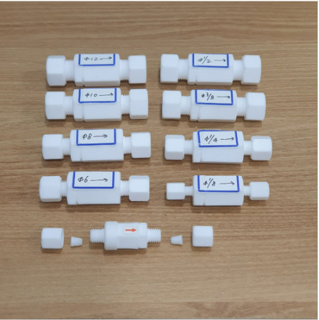  PTFE 테프론 유니온 체크밸브 아답터[파이프 풋밸브 역류방지 테플론 teflon] check valve checkvavle union adaptor adapter pipe