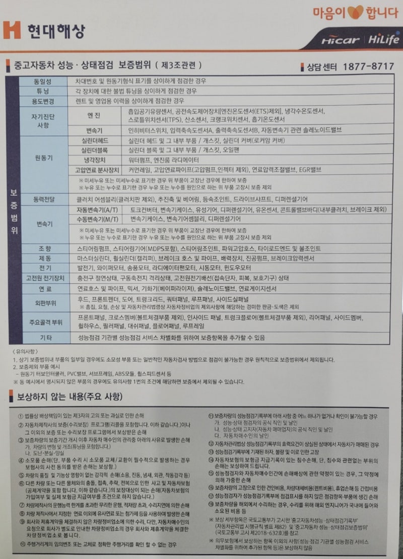 중소형 중고차 성능보험 보장범위 및 적용방법 3
