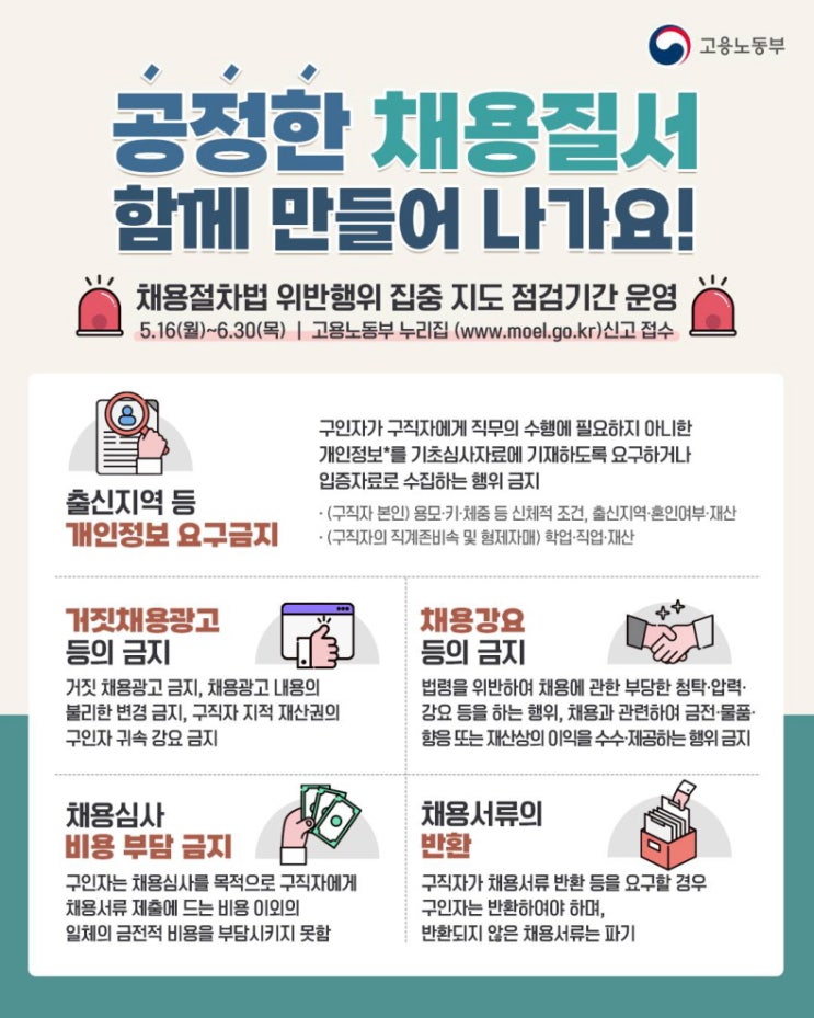  채용 위반행위 집중 지도 점검기간