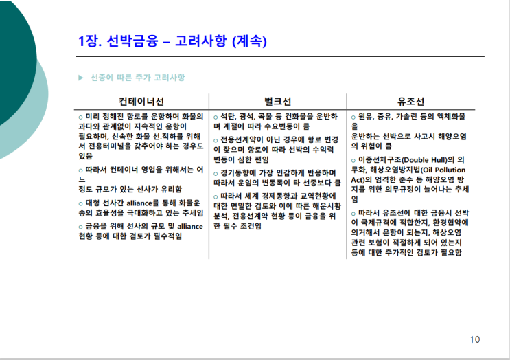  선박금융 - 고려사항