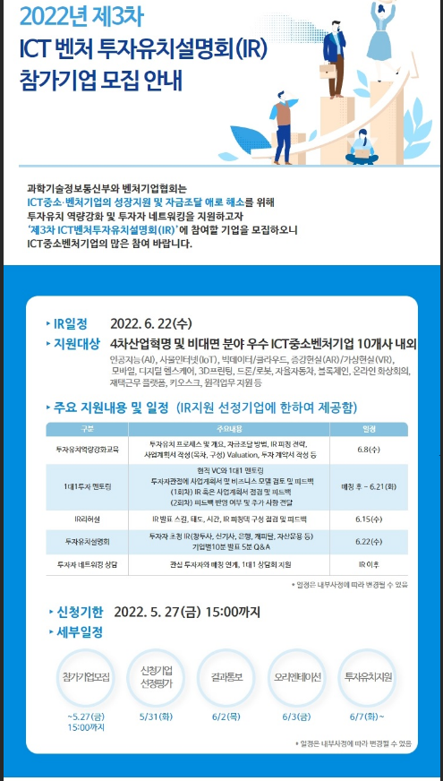 2022년 3차 ICT벤처 투자유치설명회(IR) 참여기업 모집 공고_과학기술정보통신부 2022년 3차 ICT벤처 투자유치설명회(IR) 참여기업 모집 공고_과학기술정보통신부