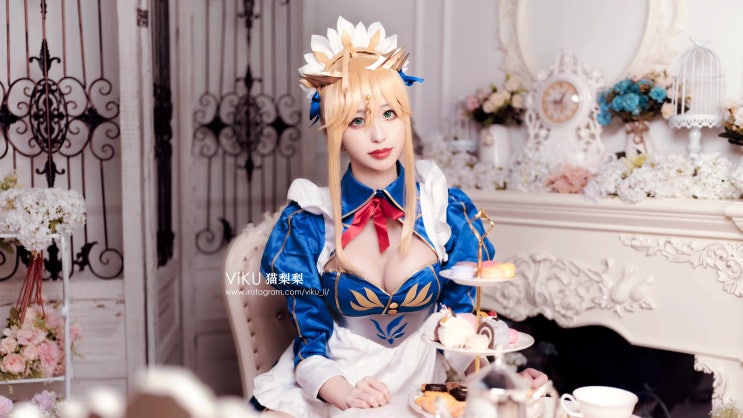  Viku_猫梨梨 - 알트리아 펜드래곤(랜서) 메이드복 코스프레(Fate/Grand Order)