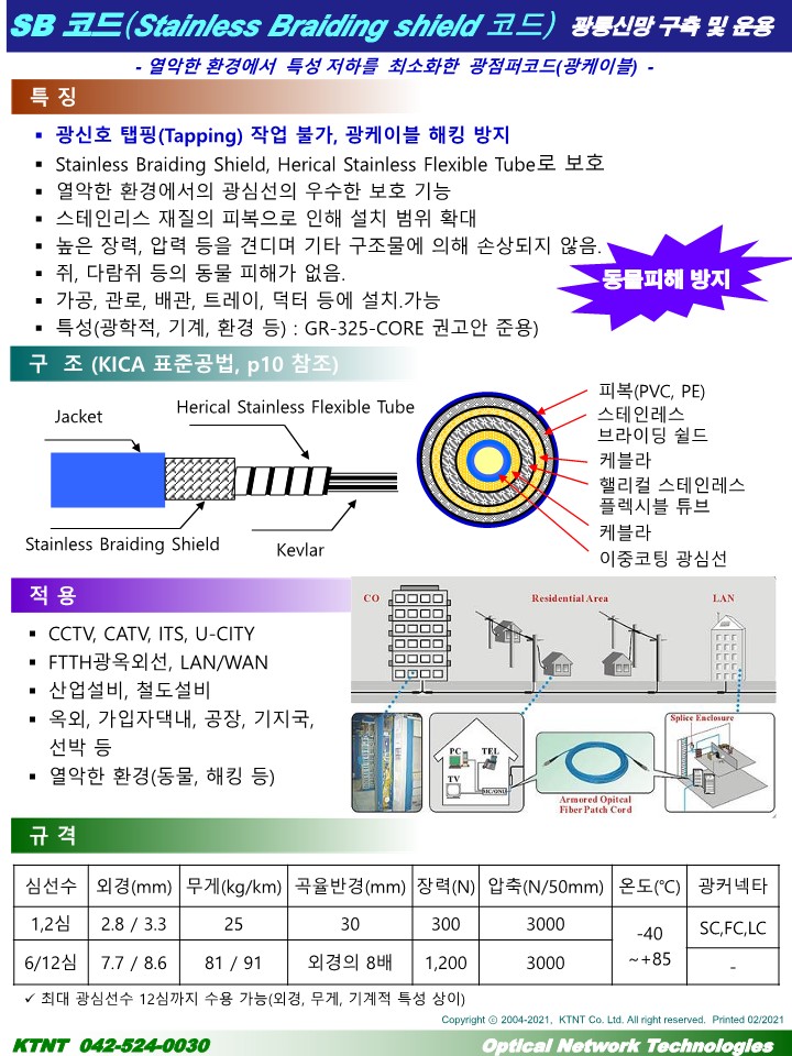  동물에 의한 손상 및 해킹을 방지하는 스틸튜브 광점퍼코드(SB코드)