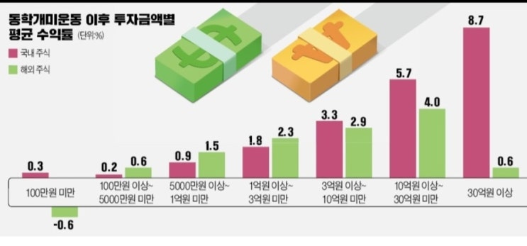  코로나이후 주식투자금액별 개인투자자 수익률
