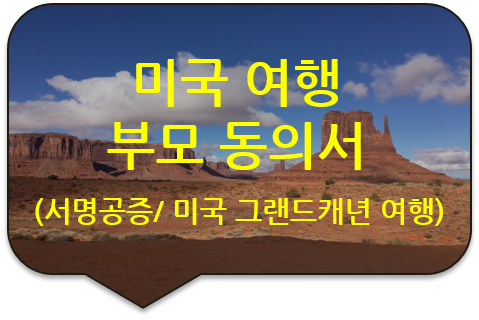 미성년 자녀의 미국 애리조나주 그랜드캐년 여행을 위한 '부모(아빠)동의서'의 서명(사실)공증 미성년 자녀의 미국 애리조나주 그랜드캐년 여행을 위한 '부모(아빠)동의서'의 서명(사실)공증