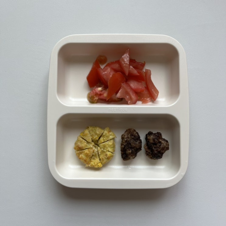  아이주도이유식 87. 8개월 아기(비트오트밀포리지, 생토마토, 애호박브레드, 오트밀소고기볼)