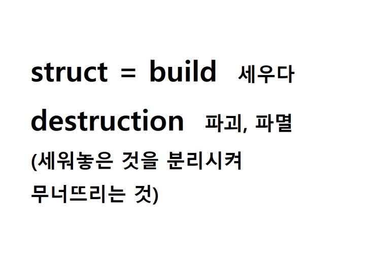  어근 struct = build 세우다 (destruction 세워놓은 건물을 분리시켜 무너뜨리는 것 = 파괴, 파멸)