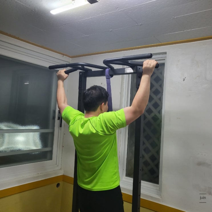턱걸이 운동기구로 다양하게 운동할 수 있었던 앳플리 치닝디핑
