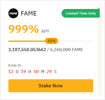  FAME 토큰 스테이킹하고 이자 받는 방법(APY 999%)