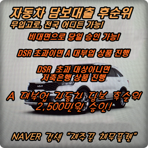  자동차 담보대출 후순위 dsr초과 직장인 승인 사례