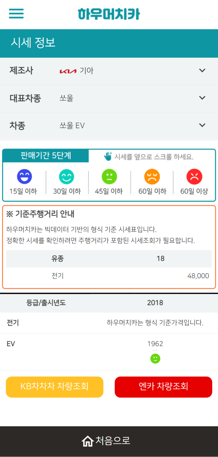 하우머치카 2022년 5월 쏘울 EV 중고차시세.가격표