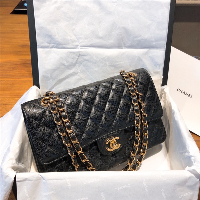  Chanel 샤넬 클래식 캐비어 플랩백 블랙 금장 은장