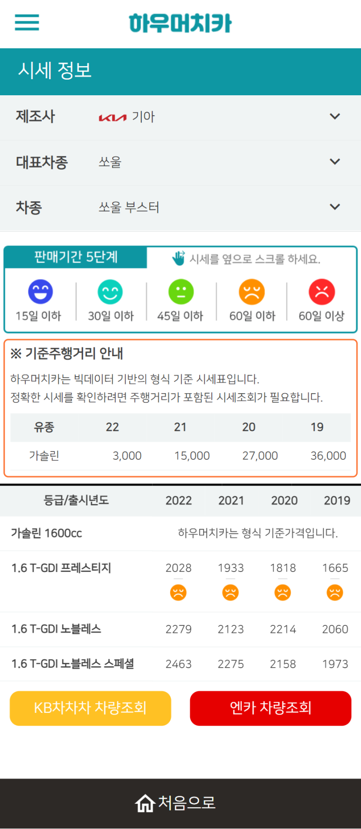 하우머치카 2022년 5월 쏘울 부스터 중고차시세.가격표 하우머치카 2022년 5월 쏘울 부스터 중고차시세.가격표