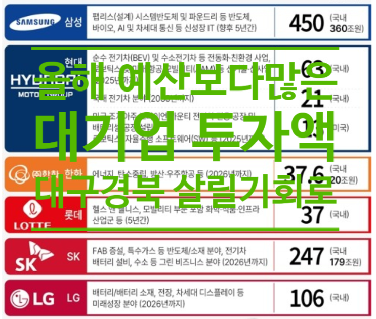  올해 예산보다 많은 대기업 투자액...대구경북 살릴 기회로 만들어야