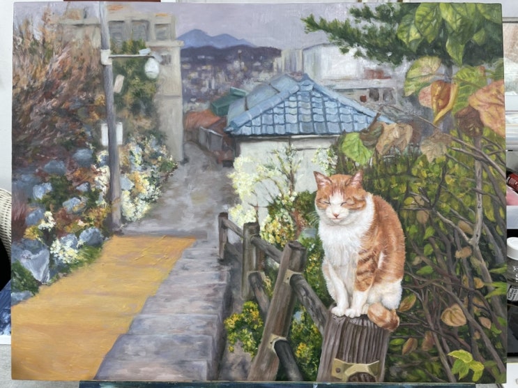  강남 취미미술 _아뜰리에복 화실 . 유화 배우기_유화_ _  고양이가 있는 풍경_